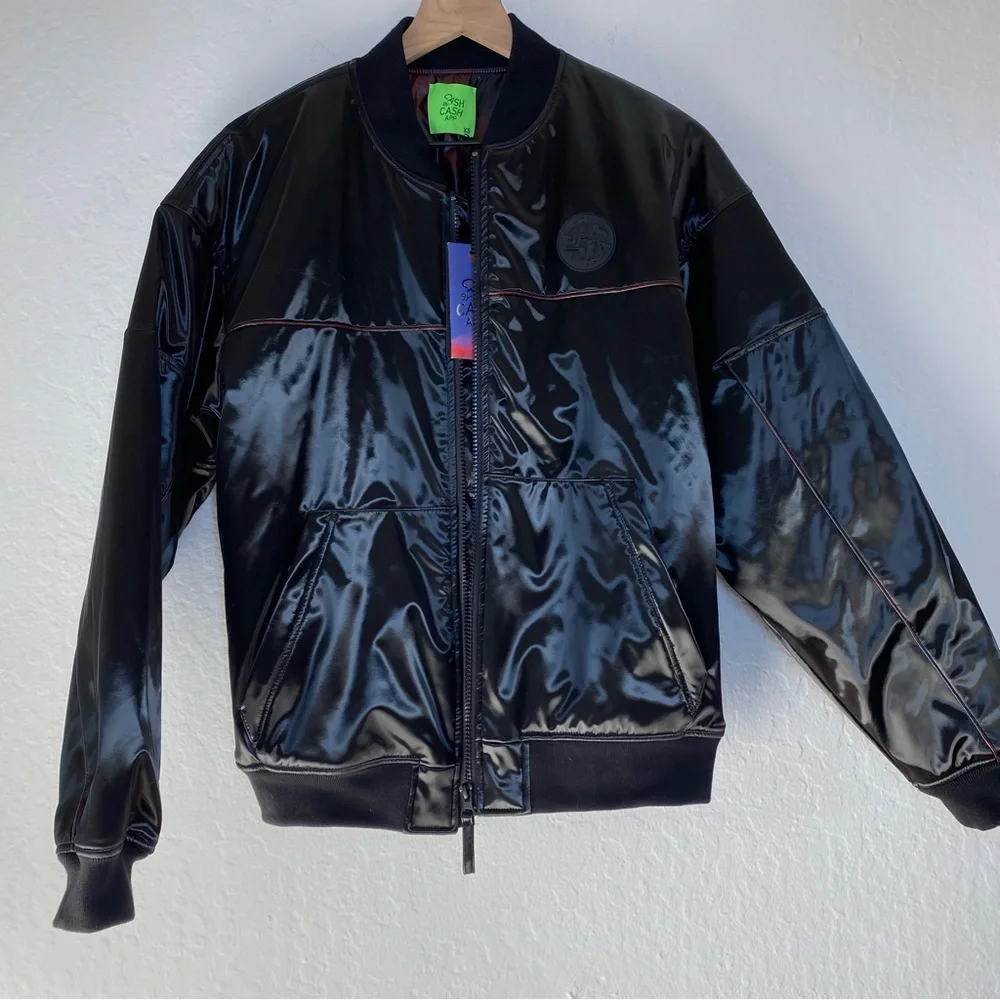 Cash App Mood Bomber Jacket Patented Black Full Zip Thermal Lining NWT Rare - Picture 1 of 8
